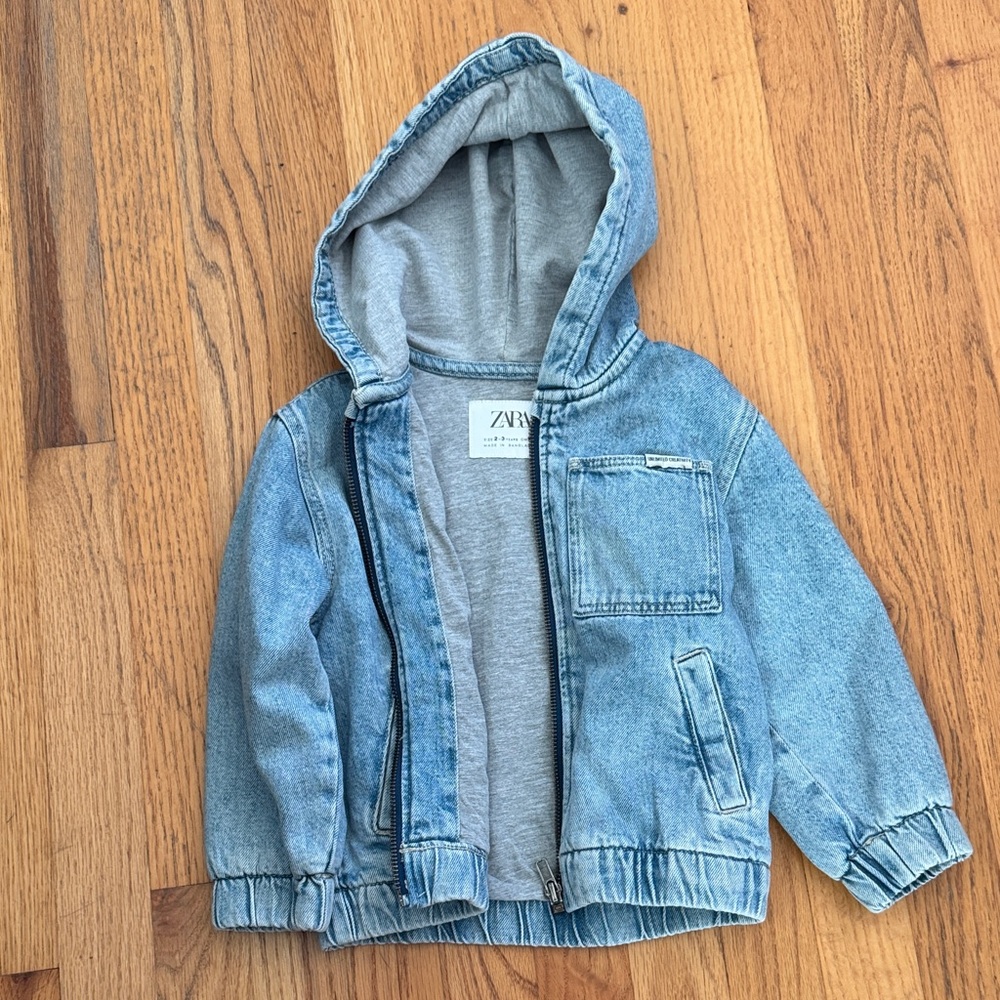 Zara Boys Light Blue Hooded Denim Jacket